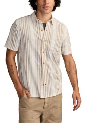 Lucky Brand Men's Short Sleeve Striped Linen Knit Shirt