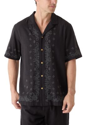 Lucky Brand Men's Bandana Border Eyelet Camp Shirt