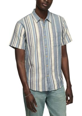 Lucky Brand Men's Short Sleeve Striped One Pocket San Gabriel Dobby Shirt