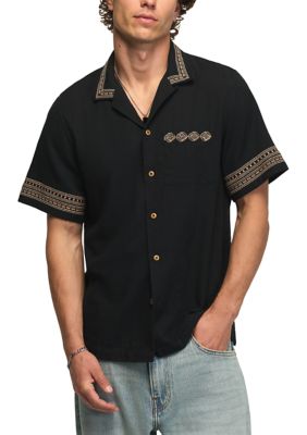 Lucky Brand Men's Short Sleeve Embroidered Camp Collar Shirt