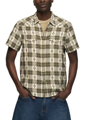 Lucky Brand Men's Long Sleeve Plaid Mesa Western Jacquard Shirt