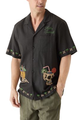 Lucky Brand Men's Embroidered Drink Camp Shirt