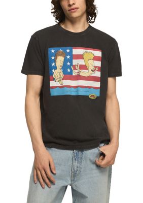 Lucky Brand Men's MTV Beavis and Buthead Flag Graphic Shirt