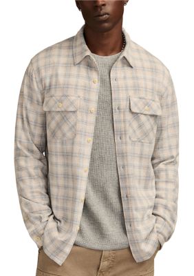 Lucky Brand Men's Big & Tall Double Faced Soft Plaid Knit Shirt, Grey, 1XLT-2XLT