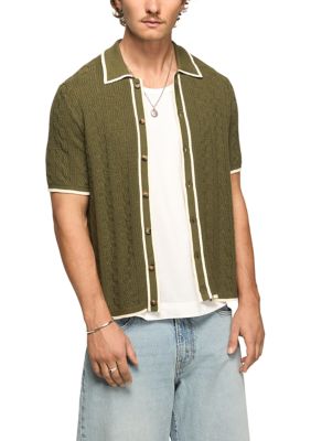 Lucky Brand Men's Tipped Button Front Sweater