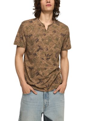 Lucky Brand Men's Venice Burnout Camo Notch Neck T-Shirt, 2XL