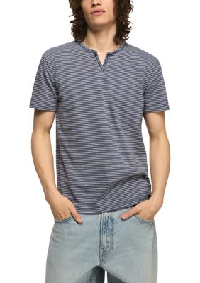 Lucky Brand Men's Short Sleeve Striped Venice Burnout Notch Neck Shirt