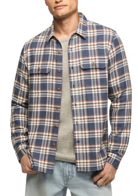 Lucky Brand Men's Long Sleeve Herringbone Humboldt Shirt, Blue, Small