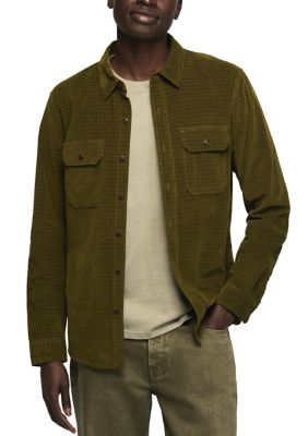 Lucky Brand Men's Long Sleeve Plaid Corduroy Workshirt, Green, Small