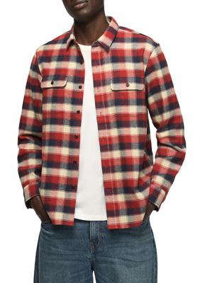 Lucky Brand Men's Long Sleeve Cloud Soft Plaid Humboldt Shirt, Red, Small
