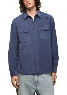 Lucky Brand Men's Long Sleeve Embroidered Corduroy Work Shirt, Small