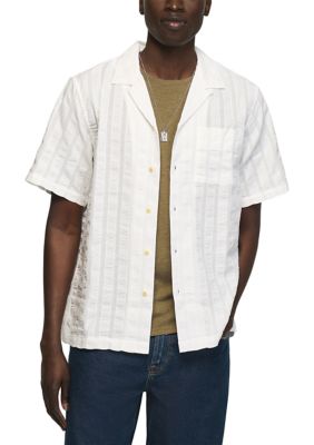 Lucky Brand Men's Seersucker Camp Collar Short Sleeve Shirt