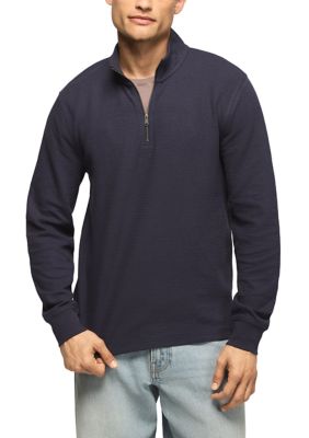 Lucky Brand Men's 1/4 Zip Textured Pullover, Navy Blue, 2XL
