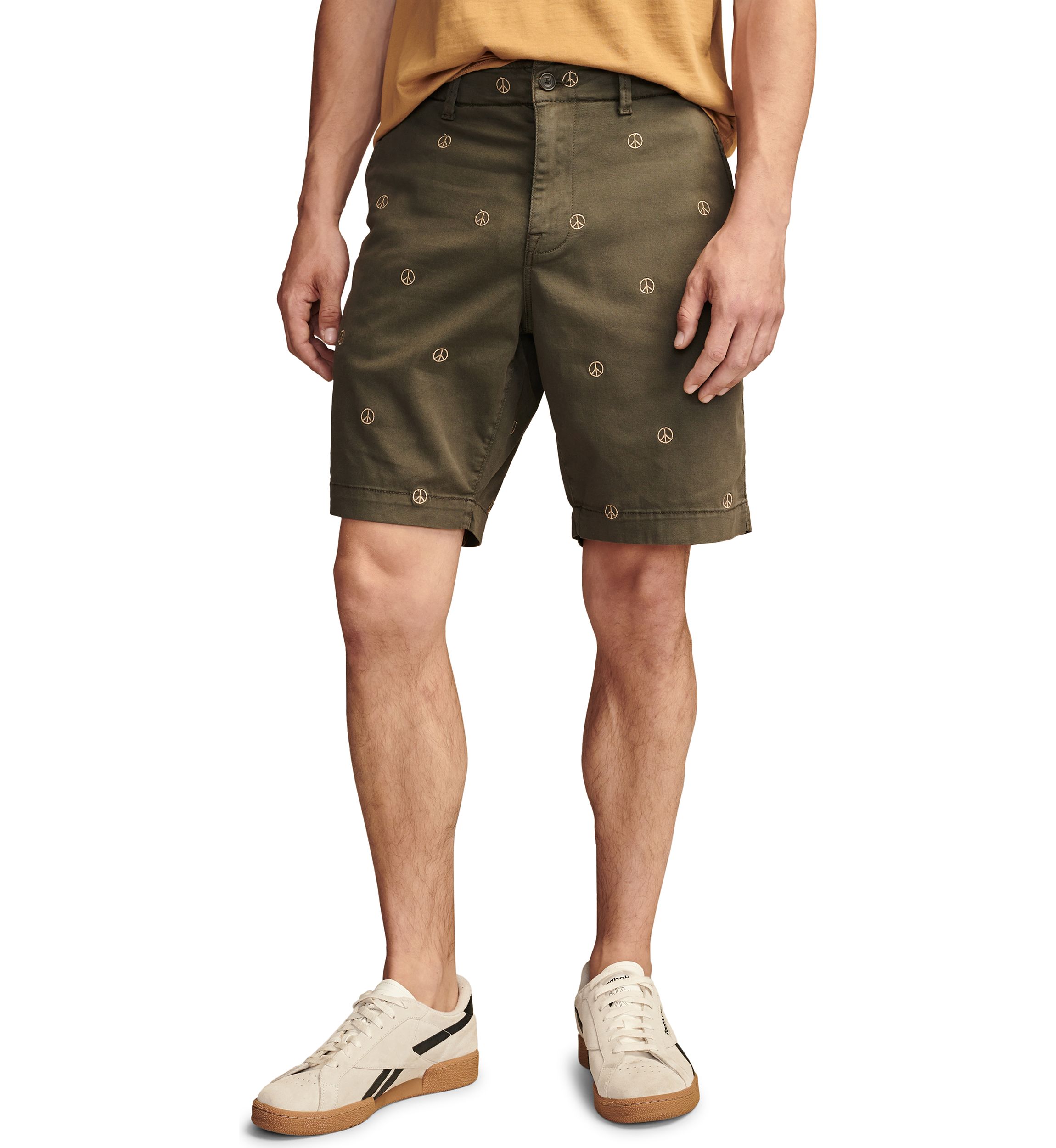 9" Stretch Twill Flat Front Embroidered Shorts