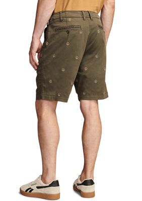 9" Stretch Twill Flat Front Embroidered Shorts