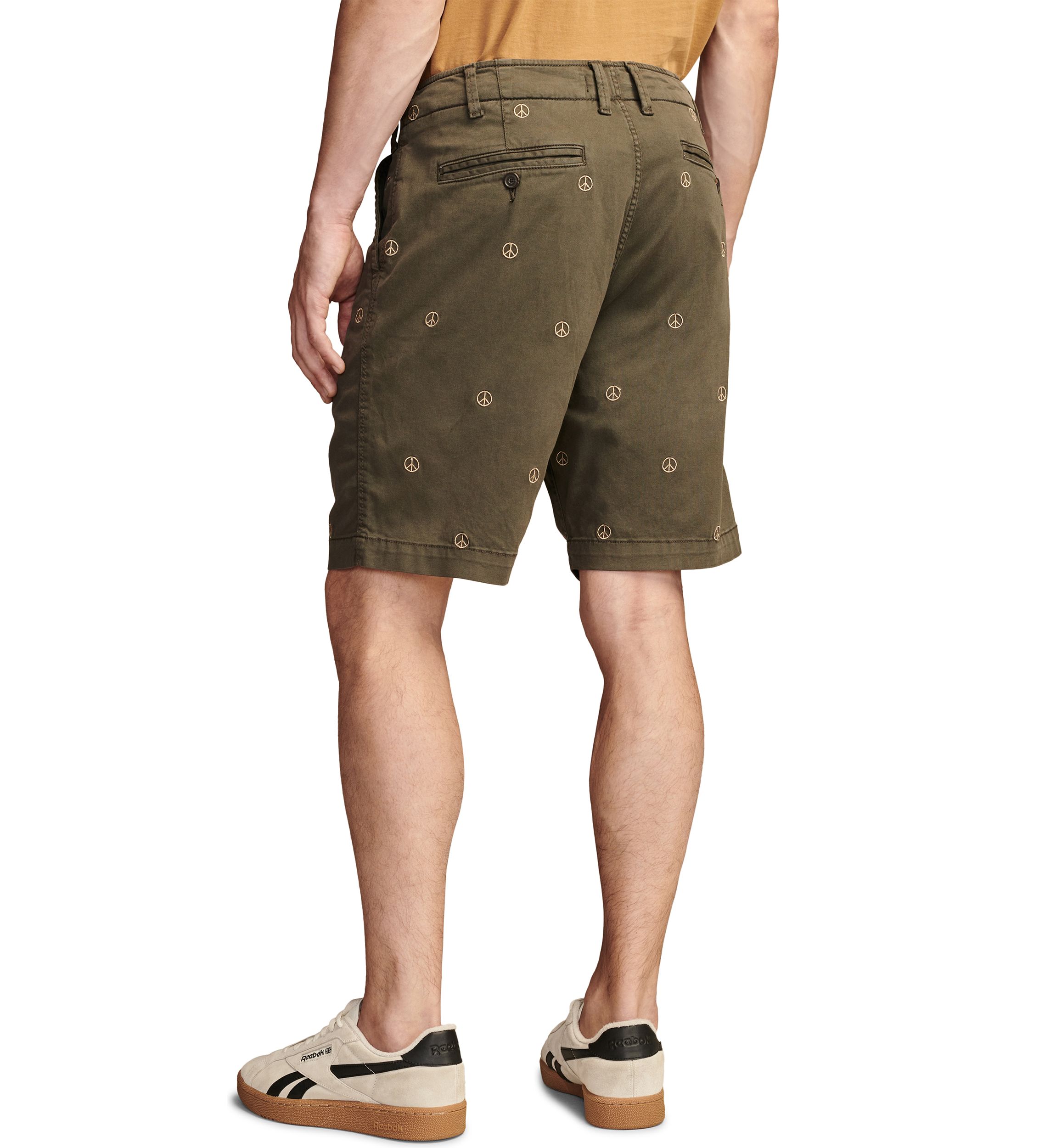 9" Stretch Twill Flat Front Embroidered Shorts