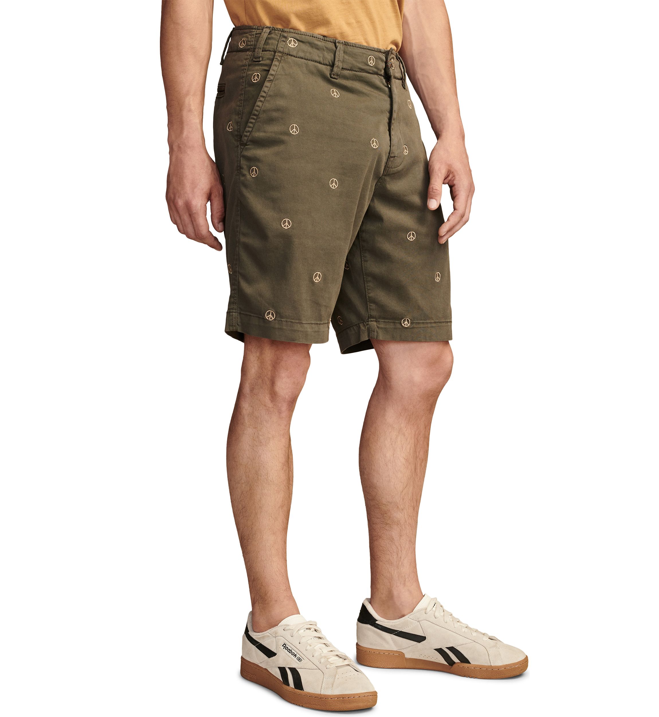 9" Stretch Twill Flat Front Embroidered Shorts