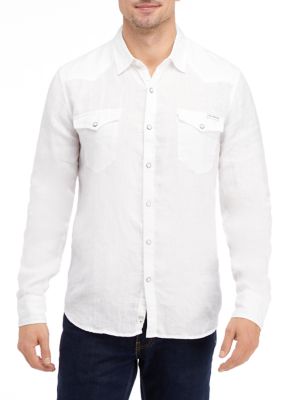 Men's Linen Collared Button-Front Shirt