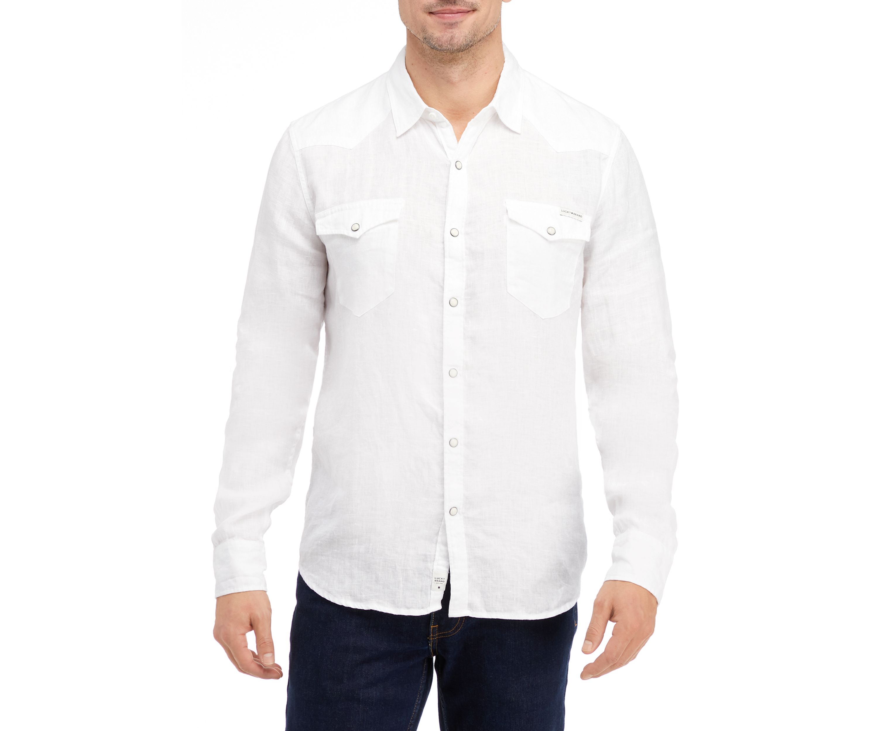 Mens Linen Collared Button-Front Shirt 