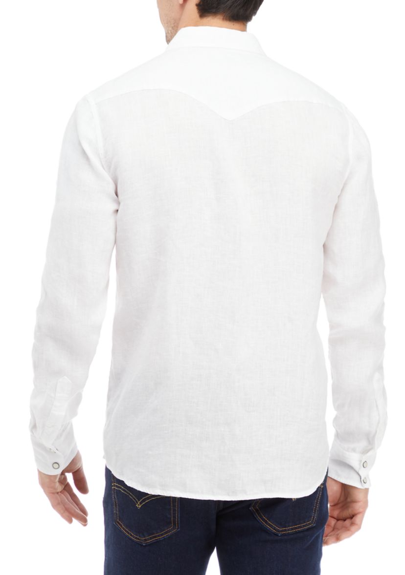 Mens Linen Collared Button-Front Shirt 