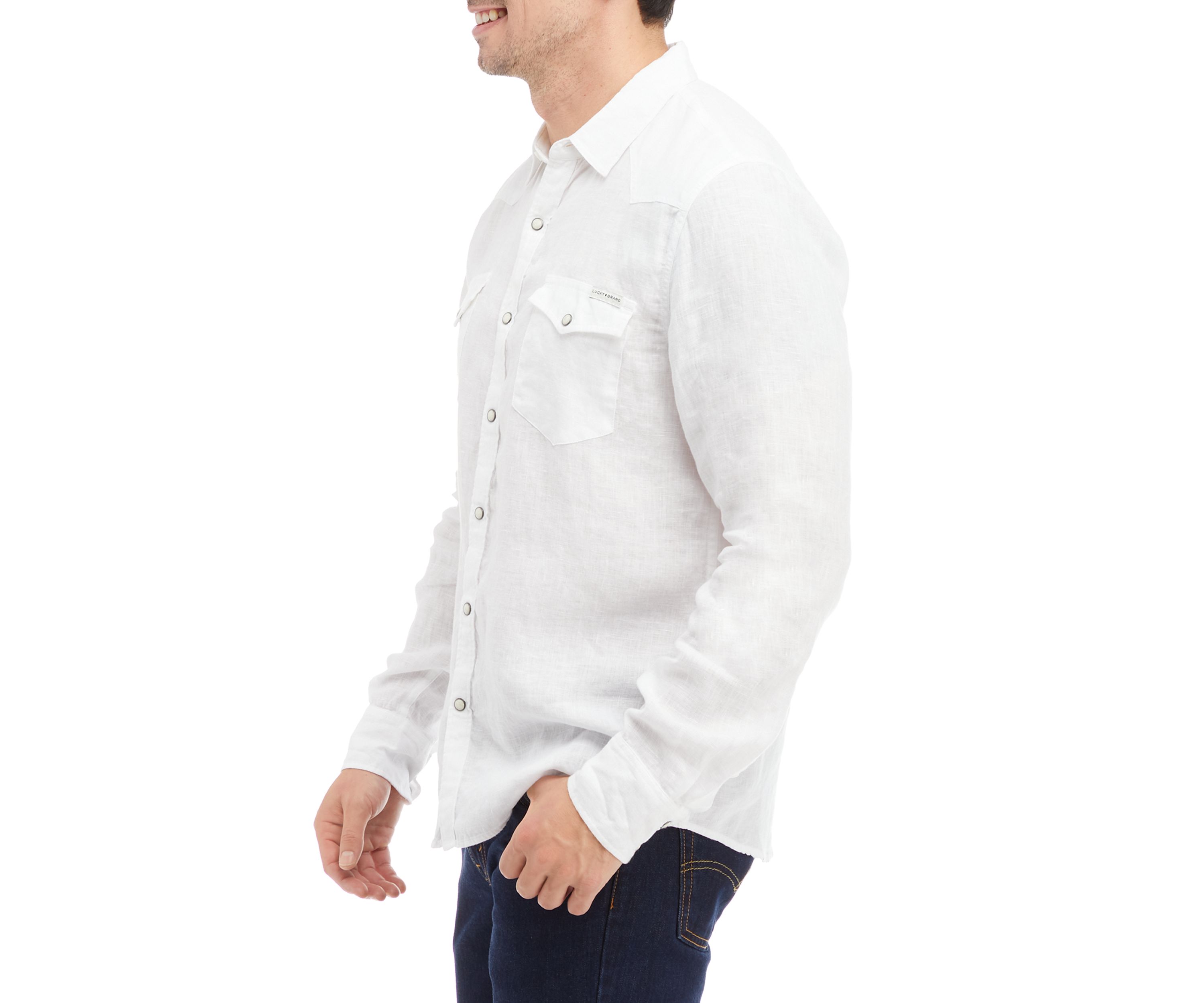 Mens Linen Collared Button-Front Shirt 