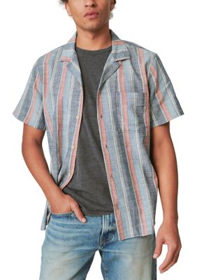 Lucky Brand Men's Stripe Indigo Linen Camp Shirt