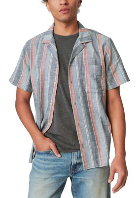 Lucky Brand Lucky Brand Men's Linen Short Sleeve Stripe Button Up