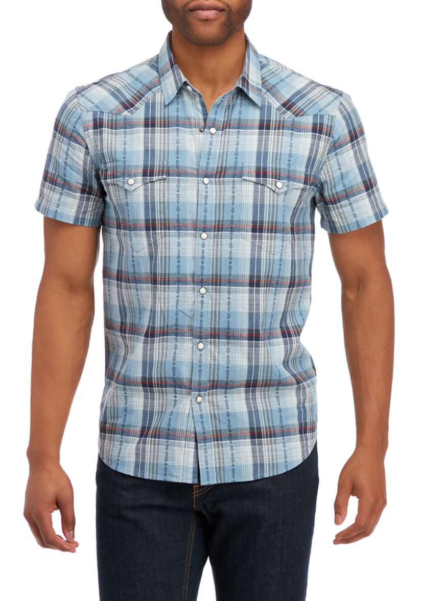 Plaid Dobby Short Sleeve Western Shirt