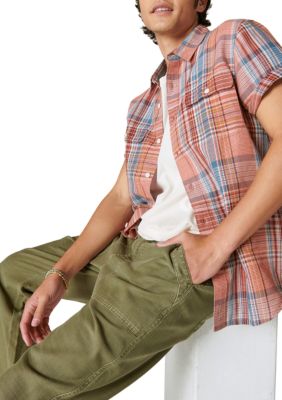 Lucky Brand Men's Linen Plaid Short Sleeve Shirt, Small