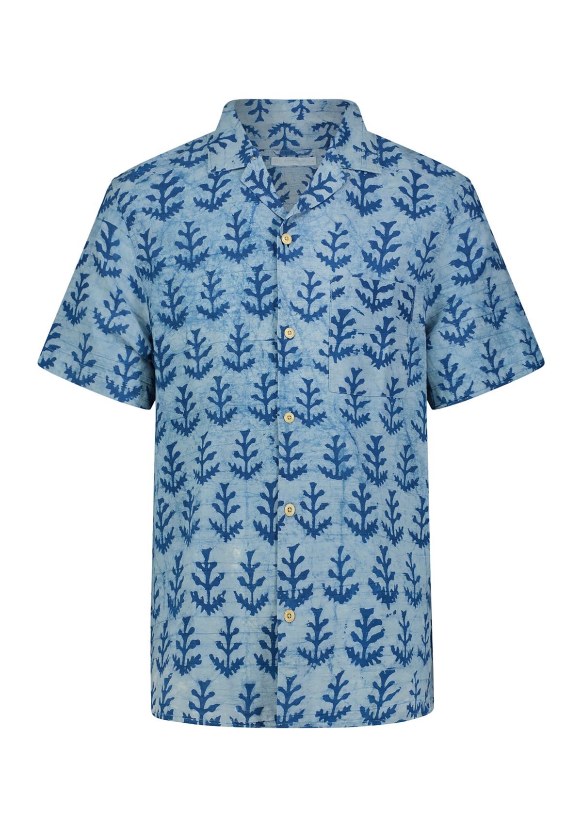 Indigo Printed Short Sleeve Collared Camp Shirt