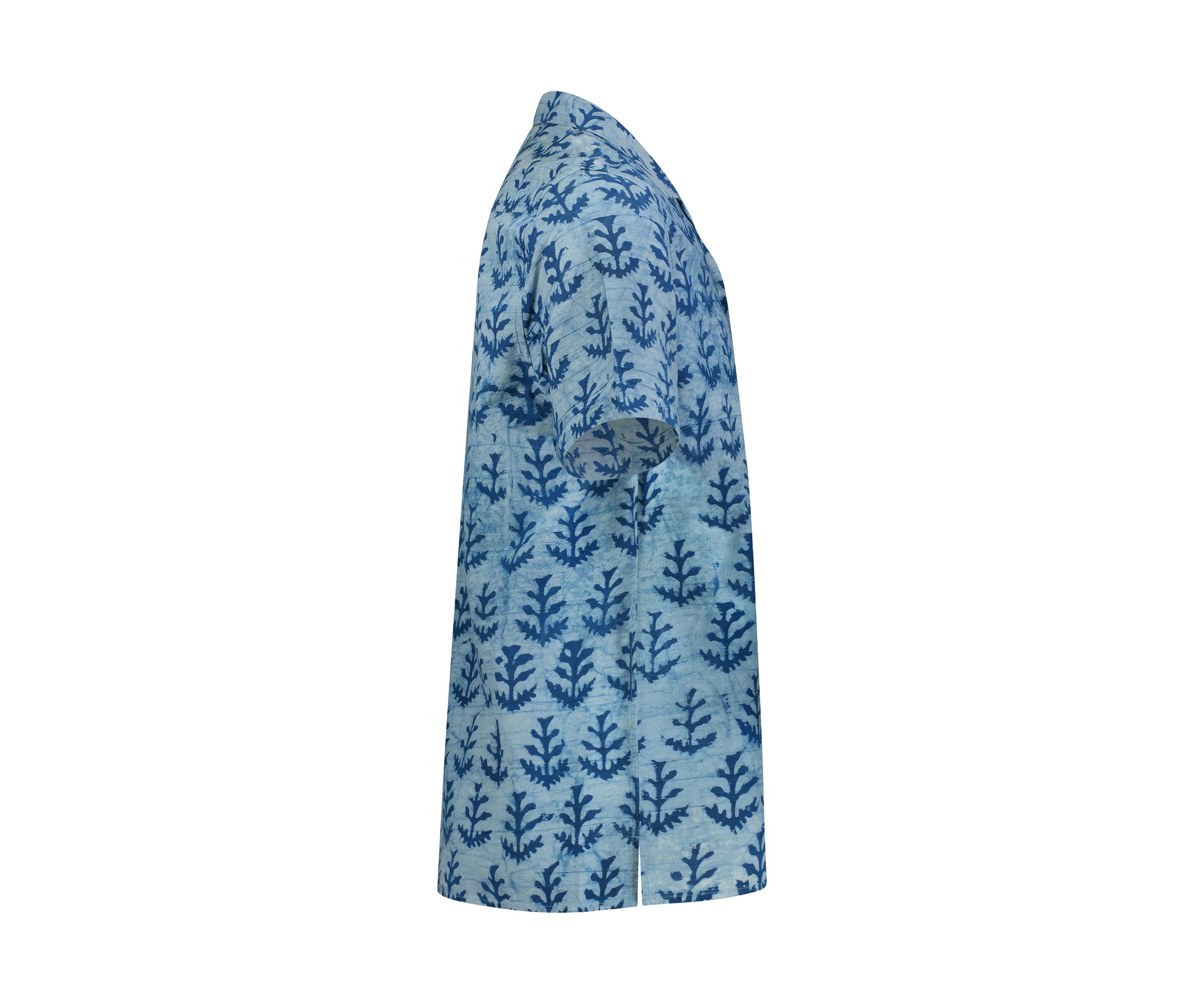 Indigo Printed Short Sleeve Collared Camp Shirt