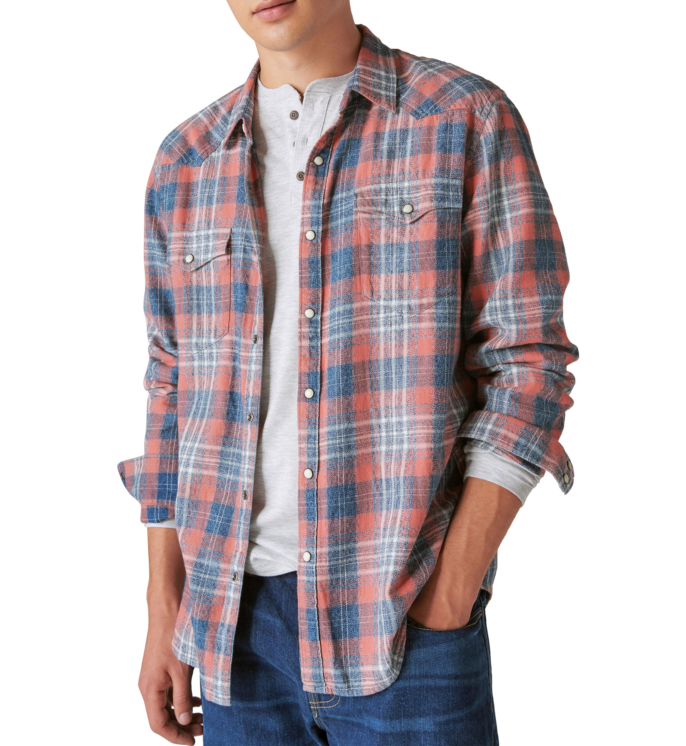 Indigo Plaid Western Long Sleeve Shirt 