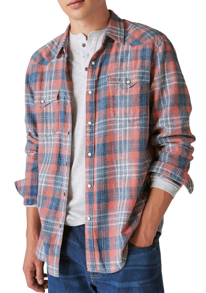 Indigo Plaid Western Long Sleeve Shirt 