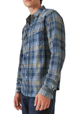Indigo Plaid Western Long Sleeve Shirt