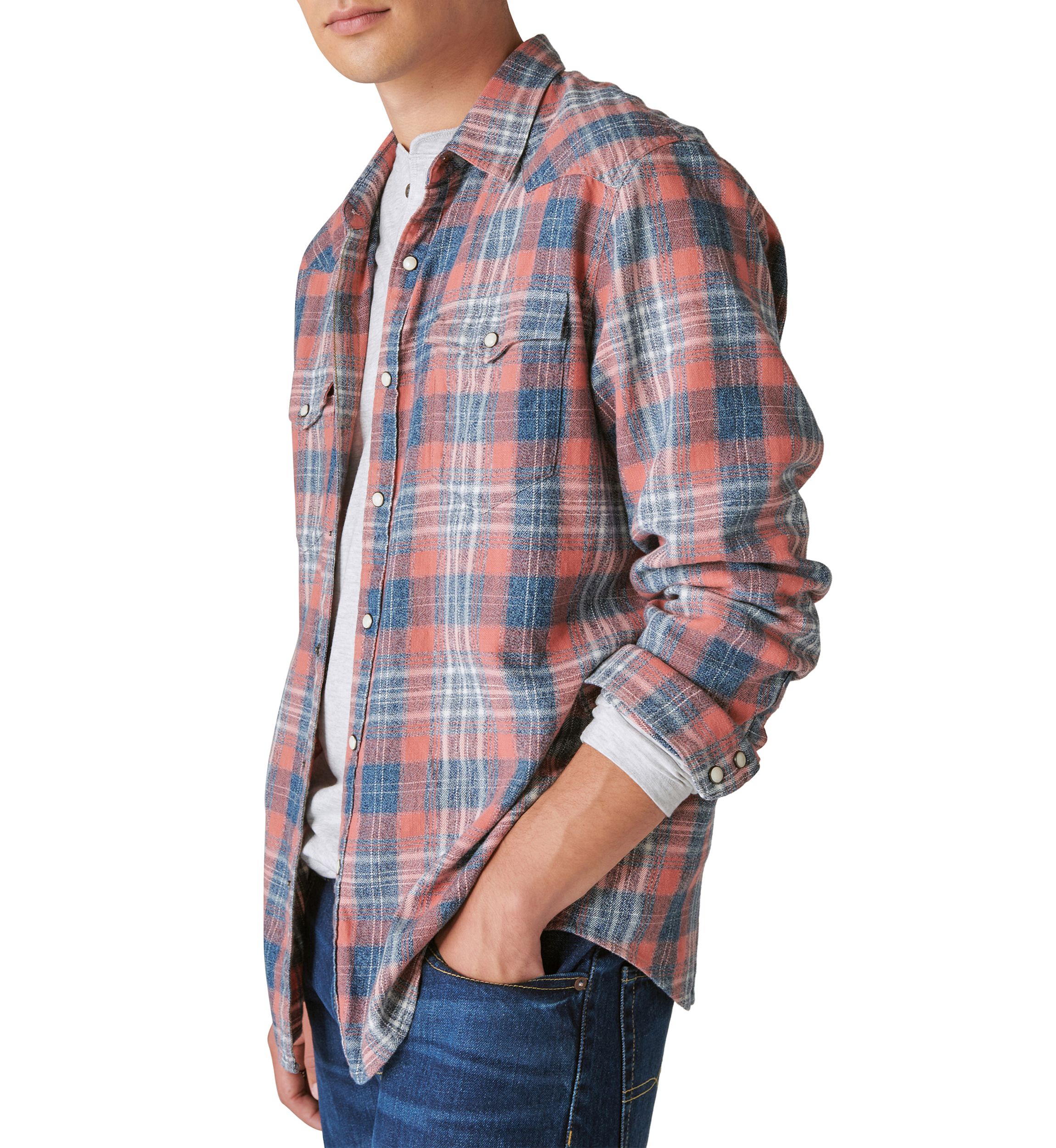 Indigo Plaid Western Long Sleeve Shirt 