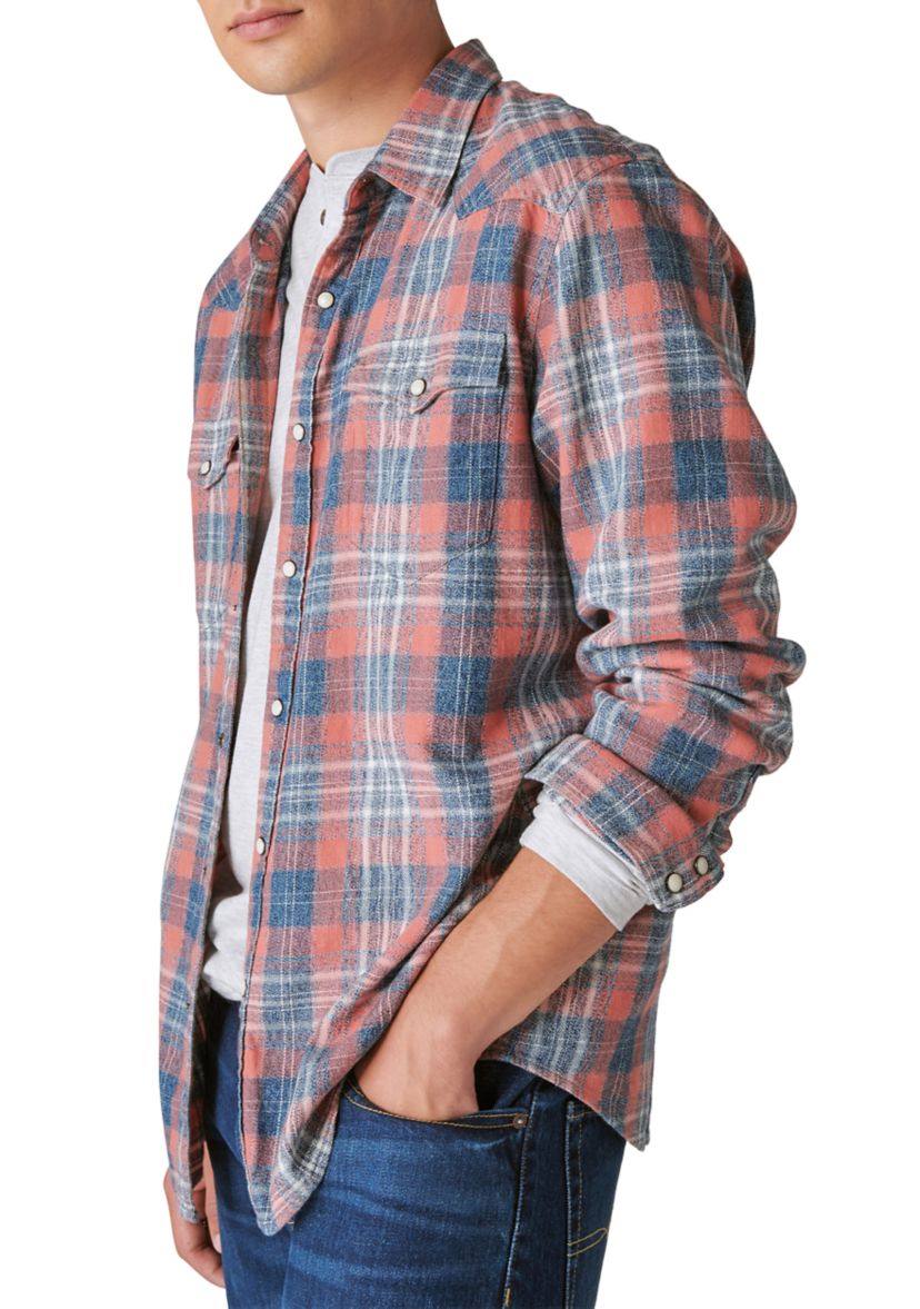 Indigo Plaid Western Long Sleeve Shirt 