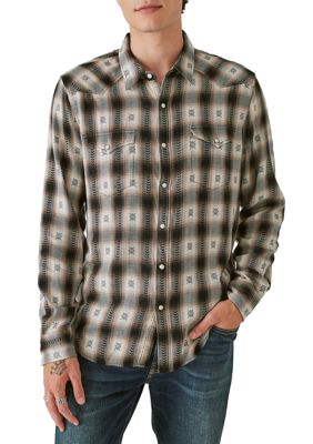 Plaid Dobby Western Long Sleeve Shirt