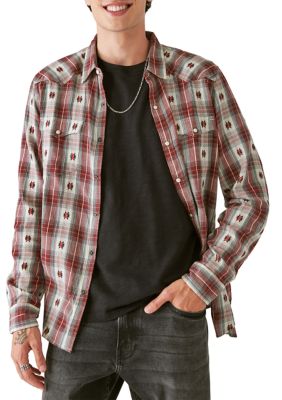 Lucky Brand Men's Plaid Dobby Western Long Sleeve Shirt
