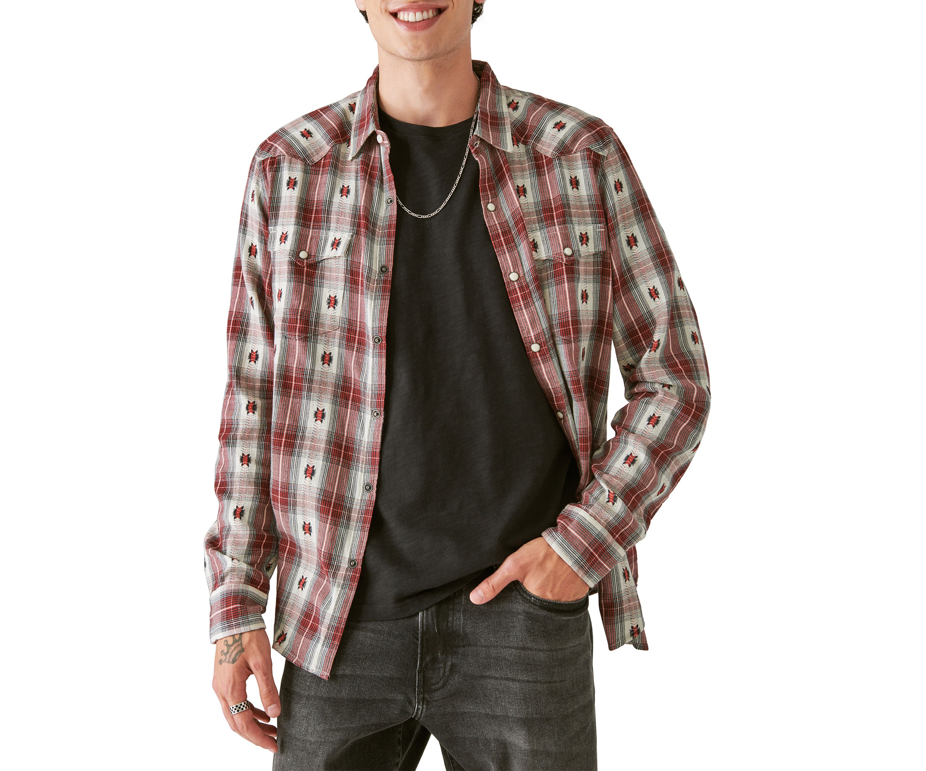 Plaid Dobby Western Long Sleeve Shirt