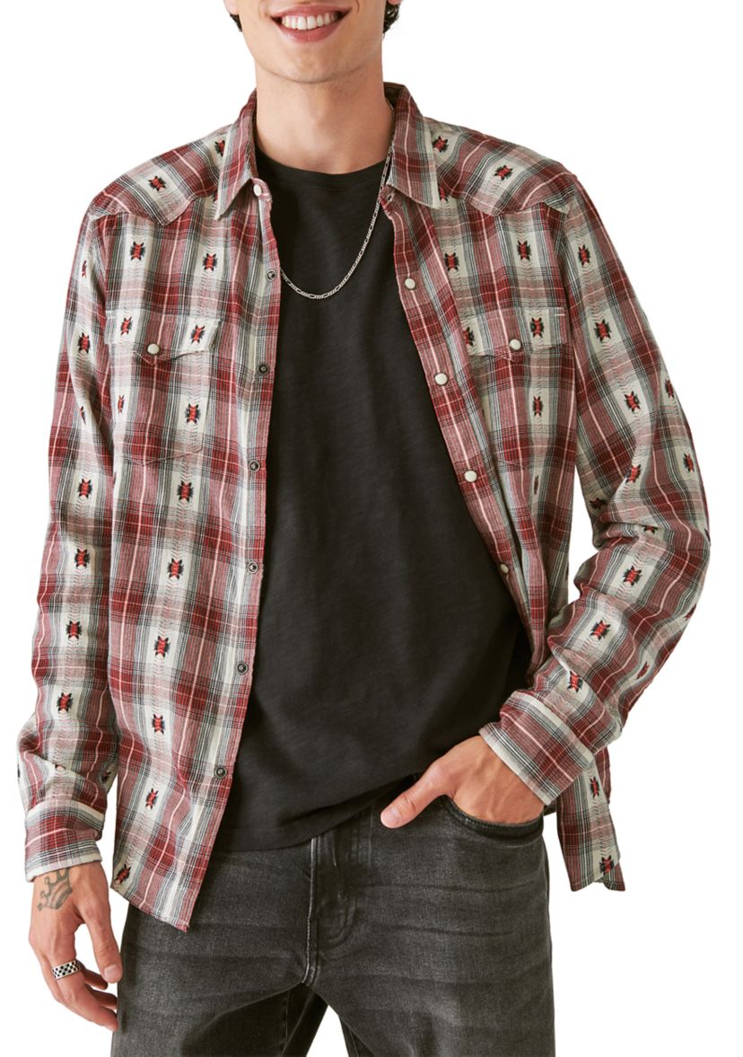 Plaid Dobby Western Long Sleeve Shirt