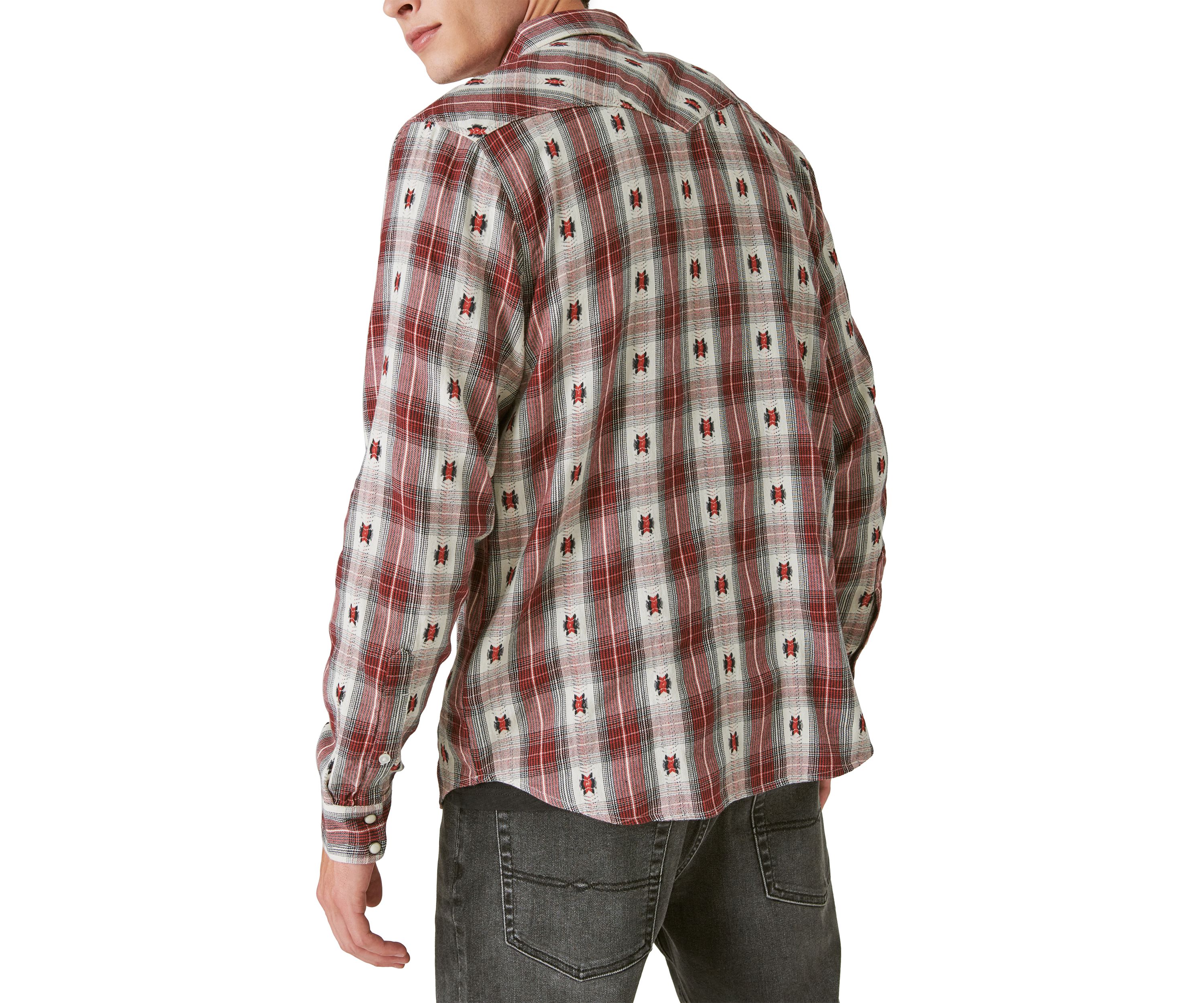 Plaid Dobby Western Long Sleeve Shirt
