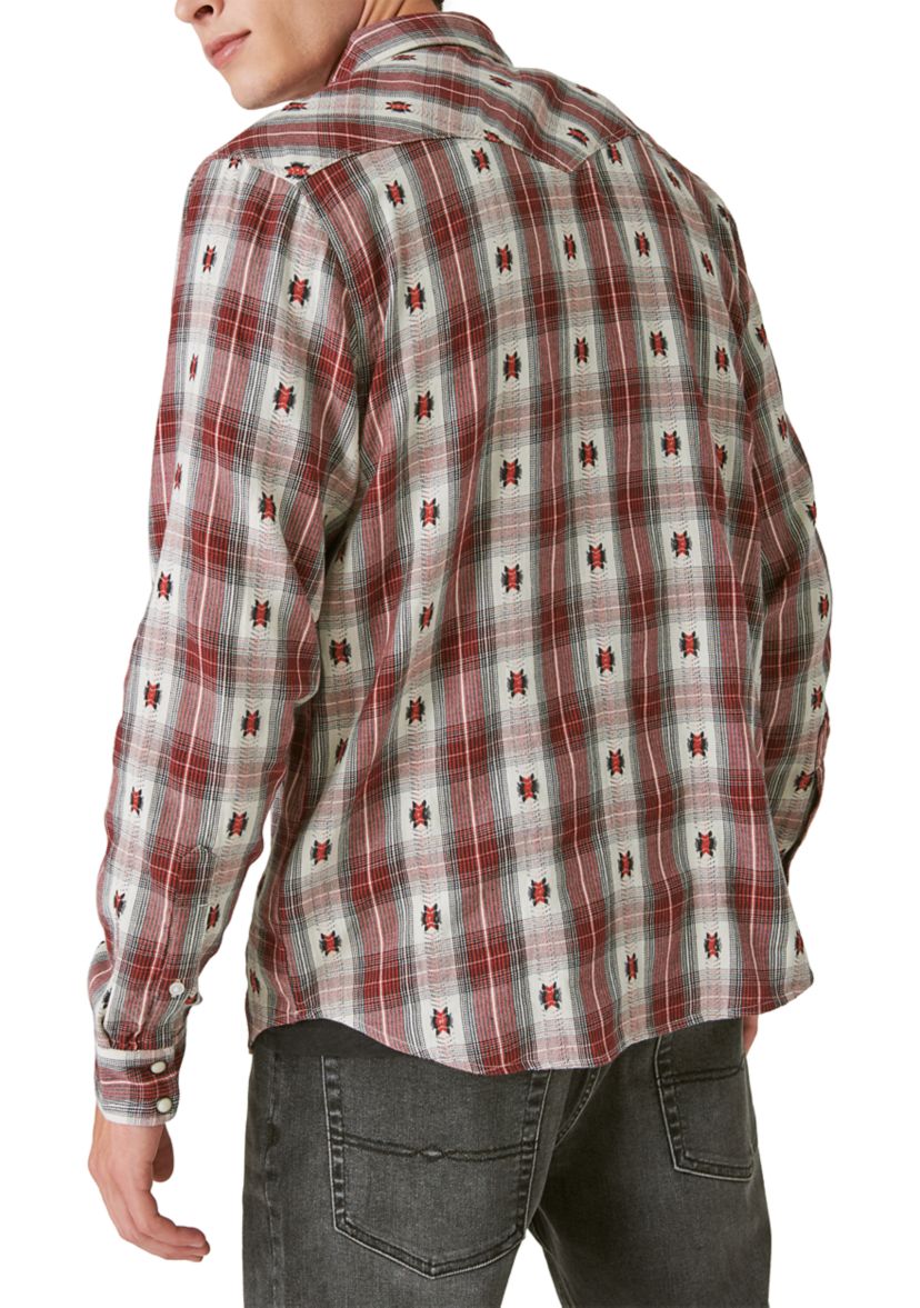 Plaid Dobby Western Long Sleeve Shirt