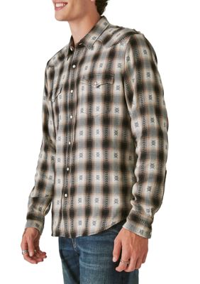 Plaid Dobby Western Long Sleeve Shirt