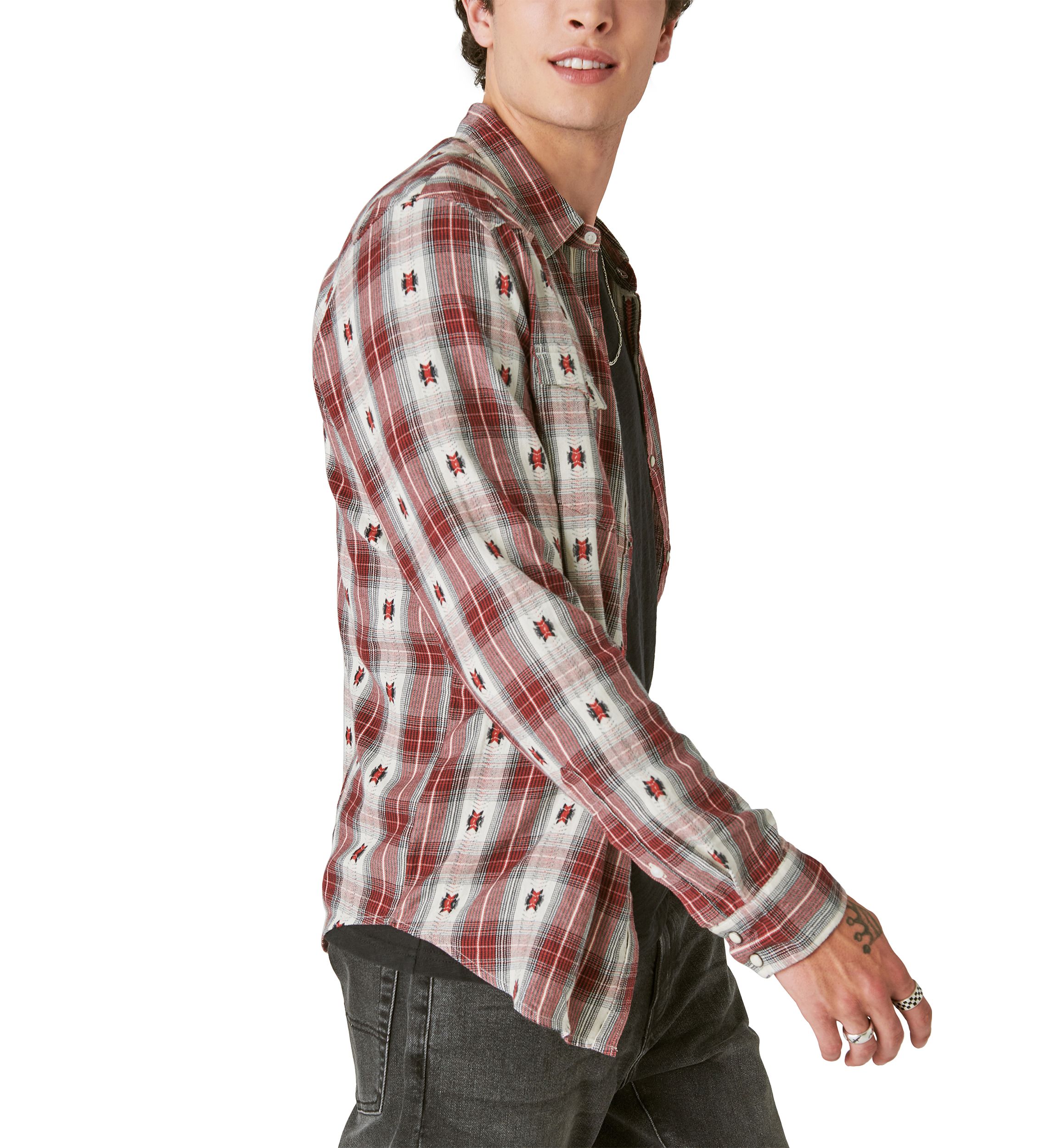 Plaid Dobby Western Long Sleeve Shirt
