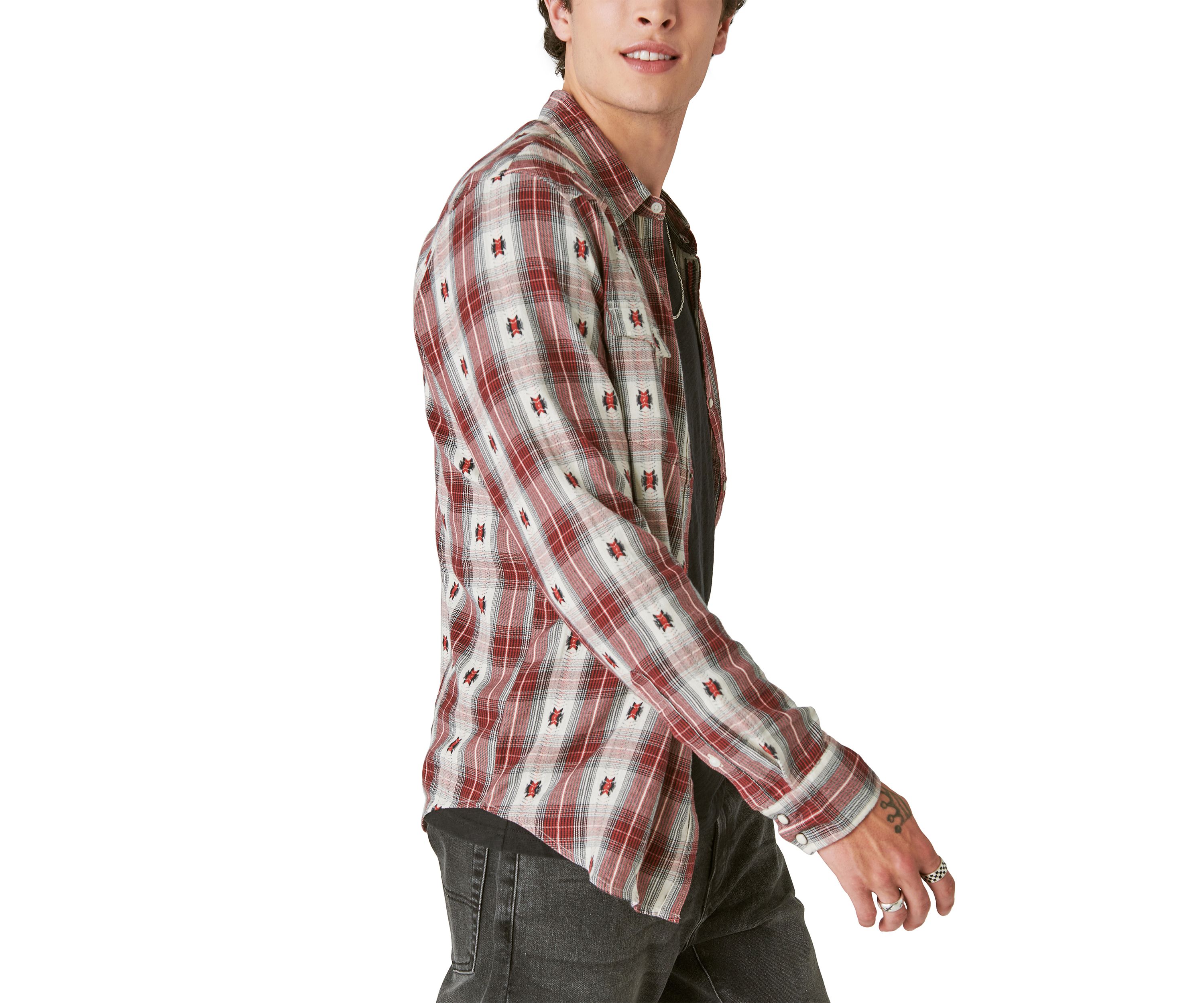 Plaid Dobby Western Long Sleeve Shirt