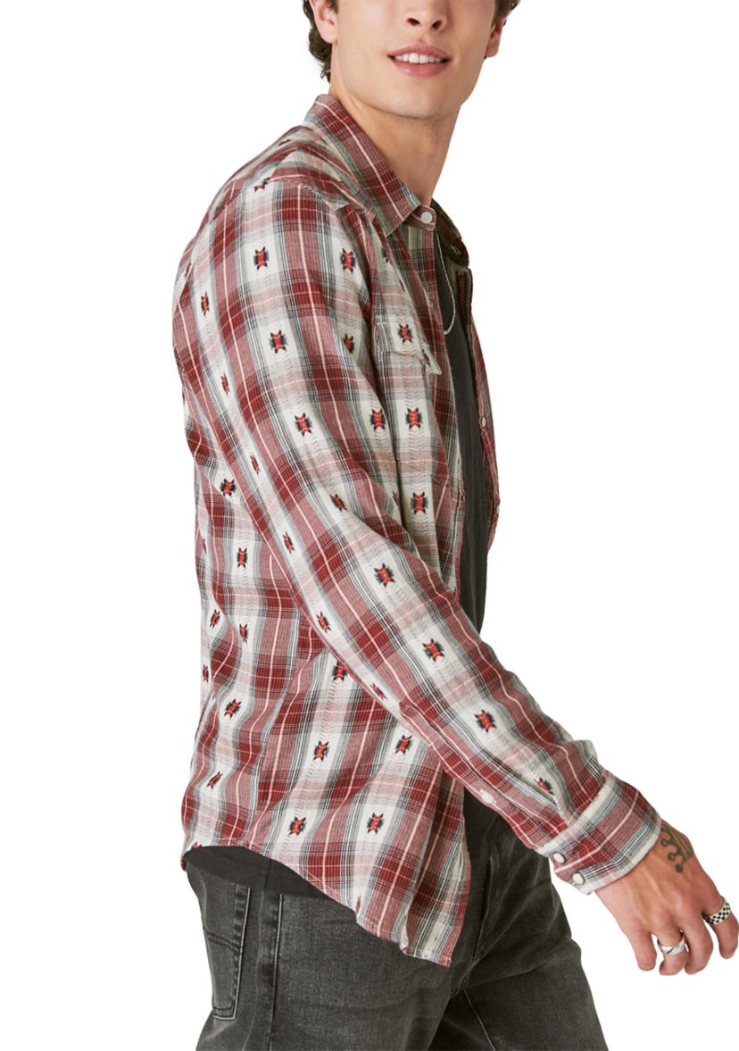Plaid Dobby Western Long Sleeve Shirt