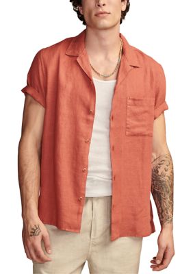 Lucky Brand Men's Linen Camp Collar Short Sleeve Shirt
