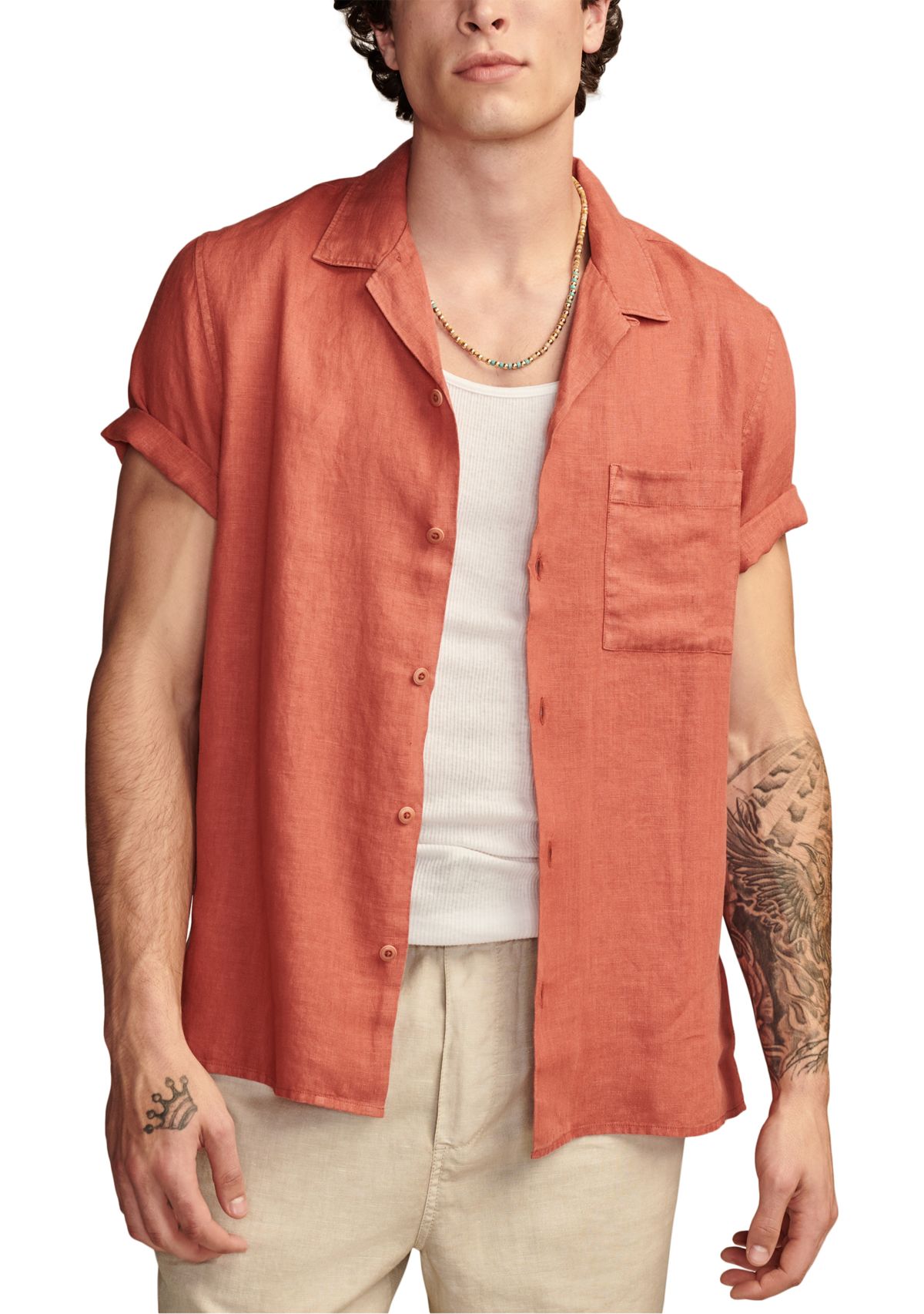 Linen Camp Collar Short Sleeve Shirt