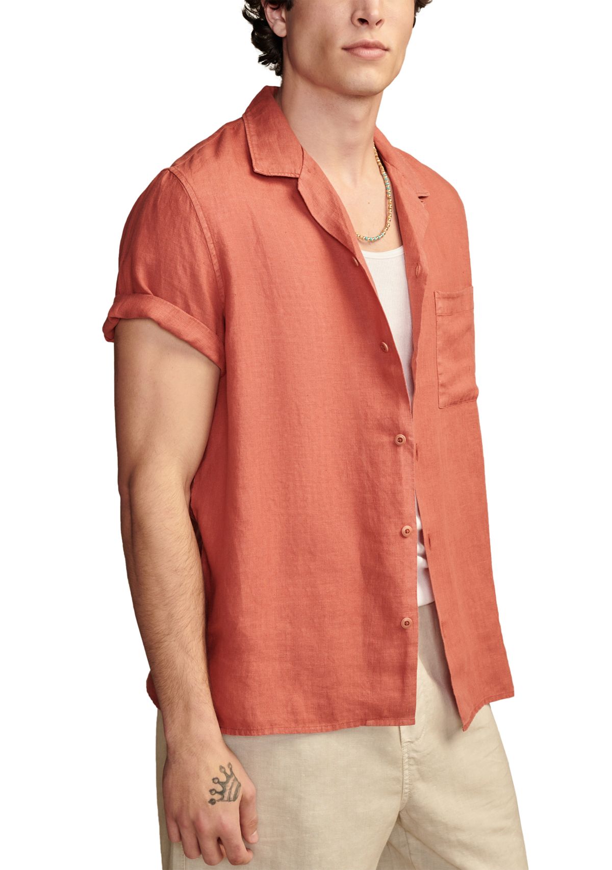 Linen Camp Collar Short Sleeve Shirt