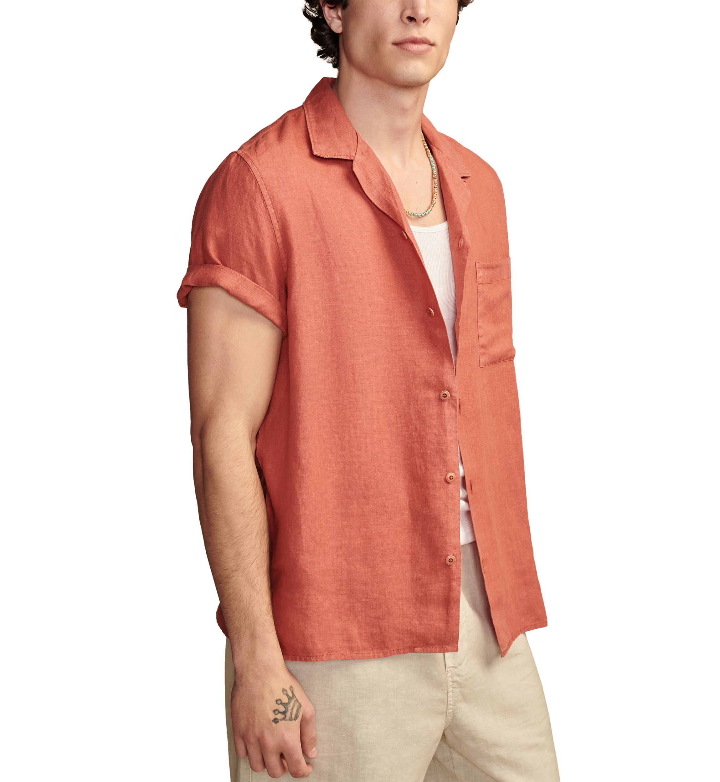 Linen Camp Collar Short Sleeve Shirt